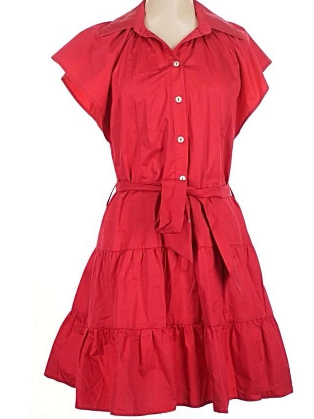 KASIA RUFFLE RED DRESS 100% Cotton Size Small